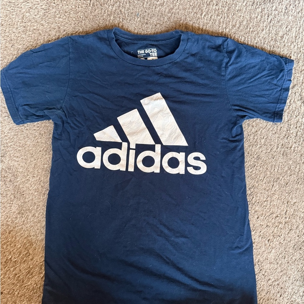 Adidas Kids Navy Blue Tee with White Logo